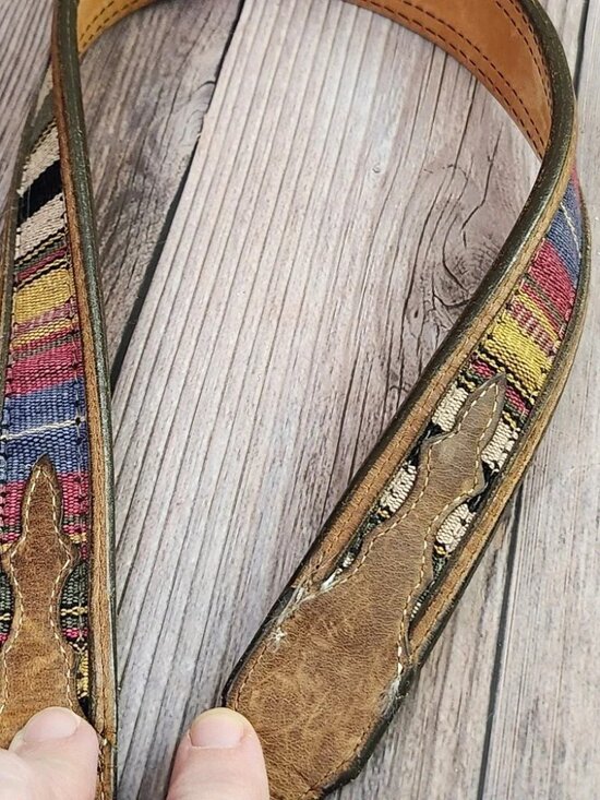 Bar 3 Womens Western Leather Belt 30 Brown Multicolored Woven‎ Textile Boho USA